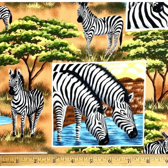 1/2 Yard - Zebra Safari Block Scenic Cotton Fabric (Great for Quilting, Sewing, Craft Projects, Throw Pillows & More) 1/2 Yard X 44" Wide