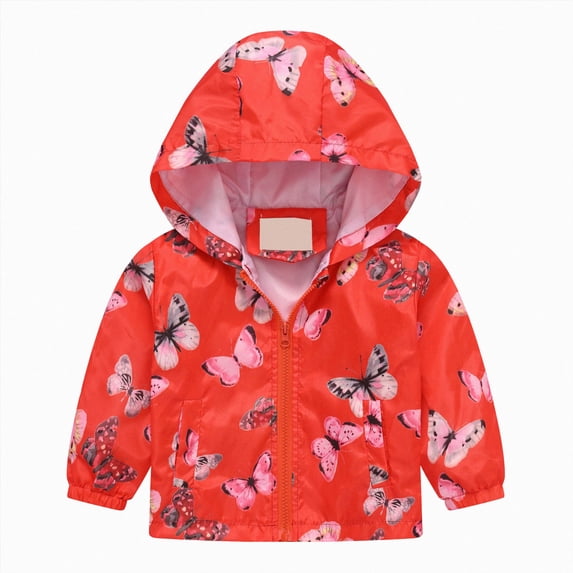 1-2 Years Infant Toddler Rain Jacket Kids Cartoon Windbreaker Coat Baby Girl Boy Zip Hooded Outerwear Fall Infant Raincoat for Fall and Winter Red Sweatshirt