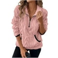 thumbnail image 1 of 1/2 Zipper Fleece Jackets for Women, Lightweight Pullover Tops with Pockets, Winter Casual Outer Sweaters, 1 of 5