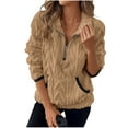 thumbnail image 1 of 1/2 Zipper Fleece Jackets for Women, Lightweight Pullover Tops with Pockets, Winter Casual Outer Sweaters, 1 of 5