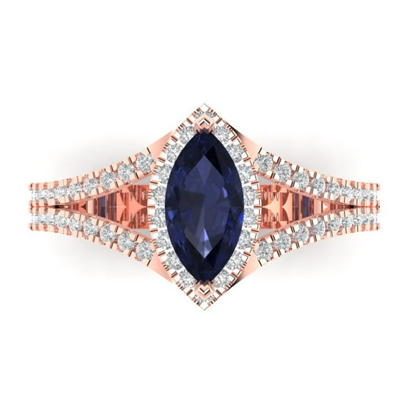 Halo Engagement Ring for Women - 1.2ct Simulated Blue Sapphire in 14K Rose Gold Promise Ring