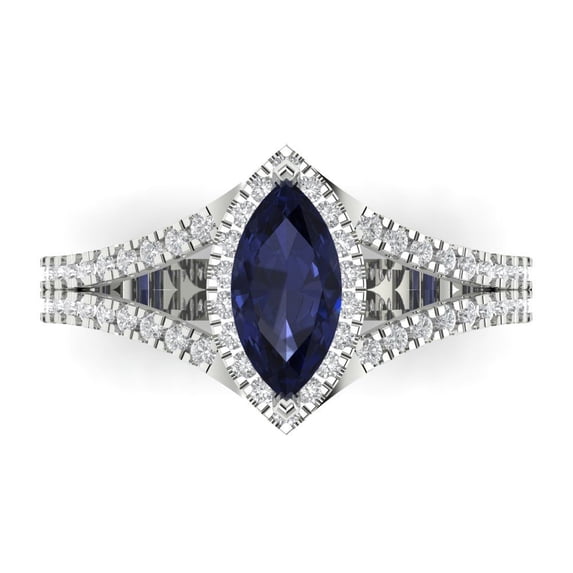 Halo Engagement Ring for Women - 1.2ct Simulated Blue Sapphire in 14K White Gold Promise Ring