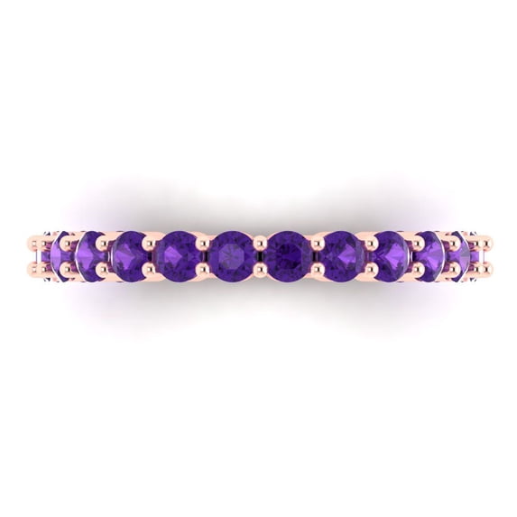 1.2 ct Brilliant Round Cut Natural Amethyst 14k Rose Gold Eternity Band SZ 6