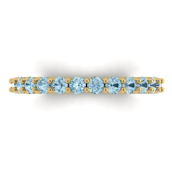 1.2 ct Brilliant Round Cut Natural Swiss Blue Topaz 14k Yellow Gold Eternity Band SZ 6.5
