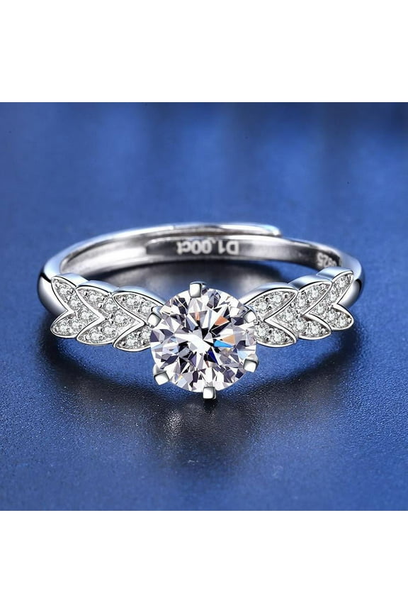 1 to 2 ct D Color VVS1 Adjustable Moissanite Ring for Women, 925 Sterling Silver Angel Wedding Band Rings, Moissanite Diamond Ring for Engagement Valentine's Day Anniversary with Certificate