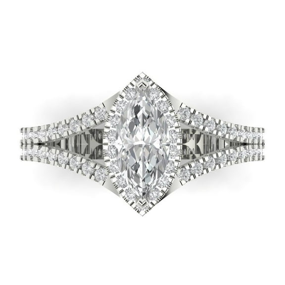 1.2 ct Marquise Cut Clear Crystal 14k White Gold Engraving Statement Bridal Wedding Halo Designer Ring Size 7