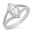thumbnail image 1 of 1.2 ct Marquise Cut Genuine Cultured Diamond SI1-SI2 G-H 18K White Gold Halo Promise Wedding Statement Engagement Designer Ring W/ Crystal side stones size 3.5, 1 of 7