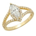 thumbnail image 1 of 1.2 ct Marquise Cut Genuine Cultured Diamond VS1-VS2 I-J 14K Yellow Gold Halo Promise Wedding Statement Engagement Designer Ring size 10.5, 1 of 6