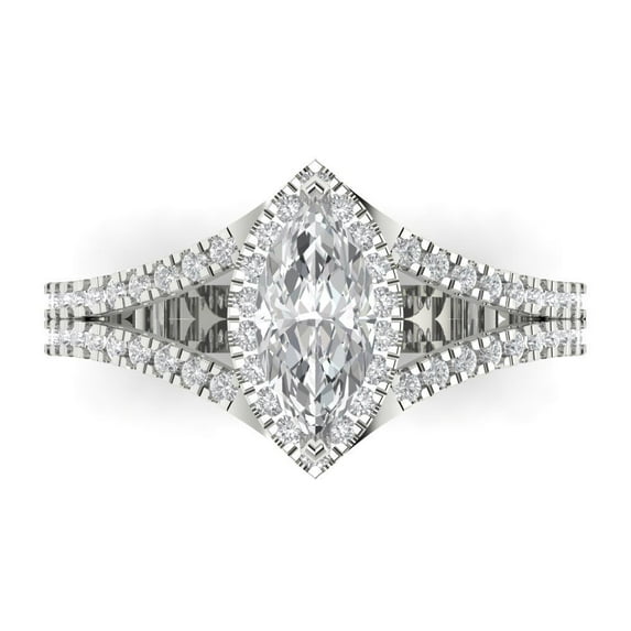 Clara Pucci 14K White Gold Solid Gold Clear Halo Anniversary Ring for Women - 1.2 cttw Marquise Cut