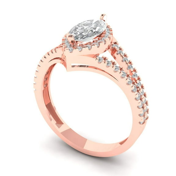 1.2 ct marquise cut clear Zircon 14k rose gold halo Bridal Wedding Engagement Promise Anniversary Ring for Women size 6