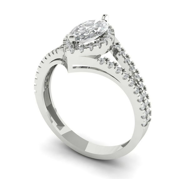 1.2 ct marquise cut clear Zircon 18k white gold halo Bridal Wedding Engagement Promise Anniversary Ring for Women size 5.5