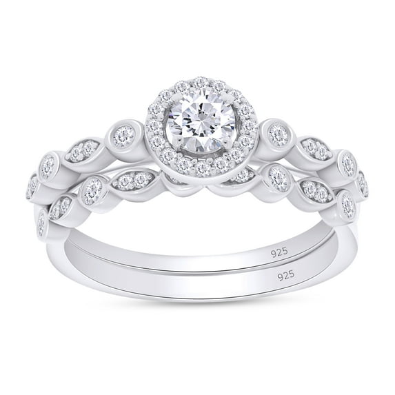 1/2 ct. t.w Center 4MM Round Cut Lab Created Moissanite Diamond Halo Vintage Style Bridal Ring Set In 14K White Gold Over Sterling Silver (G-H Color, VVS1 Clarity, 0.50 Cttw)-9