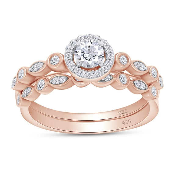 1/2 ct. t.w Center 4MM Round Cut Lab Created Moissanite Diamond Halo Vintage Style Bridal Ring Set In 14K Rose Gold Over Sterling Silver (G-H Color, VVS1 Clarity, 0.50 Cttw)-7