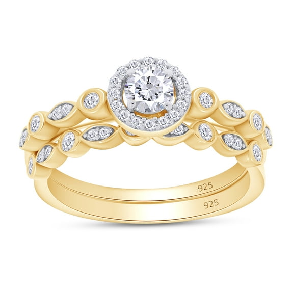 1/2 ct. t.w Center 4MM Round Cut Lab Created Moissanite Diamond Halo Vintage Style Bridal Ring Set In 14K Yellow Gold Over Sterling Silver (G-H Color, VVS1 Clarity, 0.50 Cttw)-10