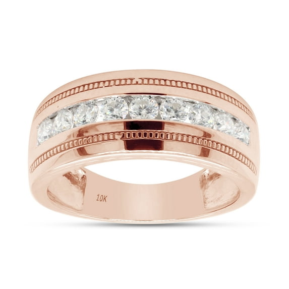 AFFY 0.50CT Moissanite Diamond Milgrain Wedding Band Ring For Men & Women in 10K Solid Rose Gold-4.5