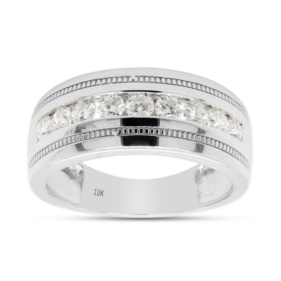 AFFY 0.50CT Moissanite Diamond Milgrain Wedding Band Ring For Men & Women in 10K Solid White Gold-9.5
