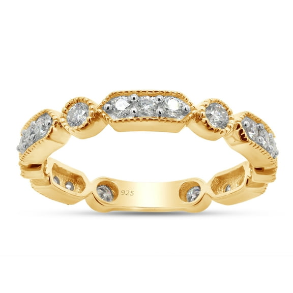 1/2 ct. t.w Round Cut Lab Created Moissanite Diamond Milgrain Full Eternity Stackable Band Ring In 14K Yellow Gold Over Sterling Silver(G-H Color,VVS1 Clarity,0.50 Cttw)-10