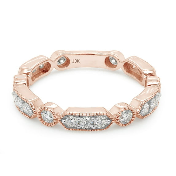 1/2 ct. t.w Round Cut Lab Created Moissanite Diamond Milgrain Full Eternity Stackable Band Ring For Women In 10K Solid Rose Gold (G-H Color, VVS1 Clarity, 0.50 Cttw)-7