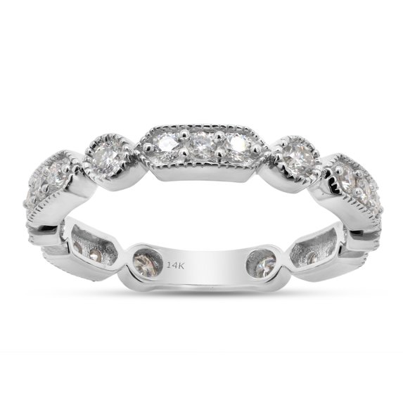 1/2 ct. t.w Round Cut Lab Created Moissanite Diamond Milgrain Full Eternity Stackable Band Ring For Women In 14K Solid White Gold (G-H Color, VVS1 Clarity, 0.50 Cttw)-7.5