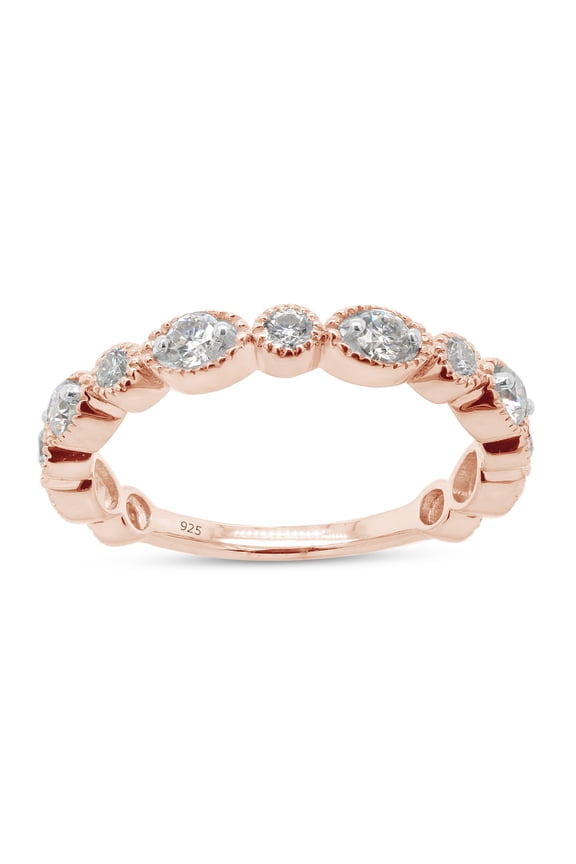 1/2 ct. t.w Round Cut Lab Created Moissanite Diamond Milgrain Half Eternity Stackable Band Ring For Women In 14K Rose Gold Over Sterling Silver (G-H Color, VVS1 Clarity, 0.50 Cttw)-4