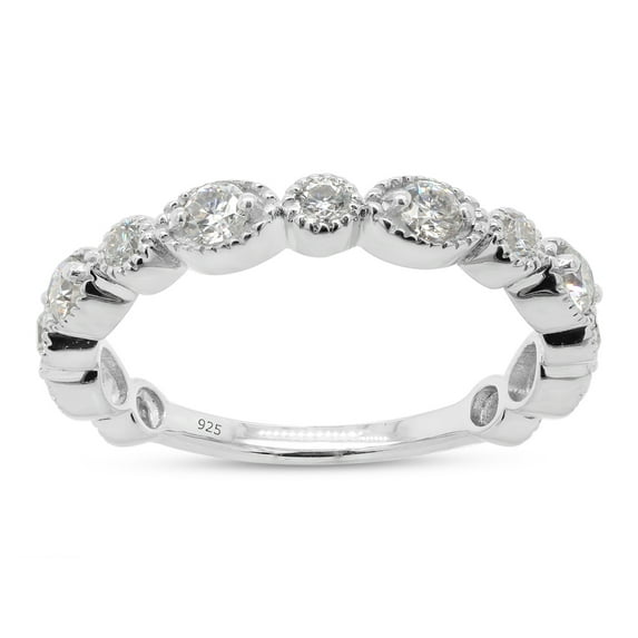 1/2 ct. t.w Round Cut Lab Created Moissanite Diamond Milgrain Half Eternity Stackable Band Ring For Women In 14K White Gold Over Sterling Silver (G-H Color, VVS1 Clarity, 0.50 Cttw)-8
