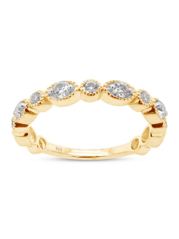 1/2 ct. t.w Round Cut Lab Created Moissanite Diamond Milgrain Half Eternity Stackable Band Ring For Women In 14K Yellow Gold Over Sterling Silver (G-H Color, VVS1 Clarity, 0.50 Cttw)-9.5