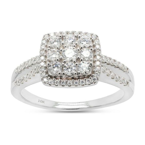 1/2 ct. t.w Round Cut Lab Created Moissanite Diamond Split Shank Cushion Frame Engagement Ring For Women In 10K Solid White Gold (G-H Color, VVS1 Clarity, 0.50 Cttw)-8.5