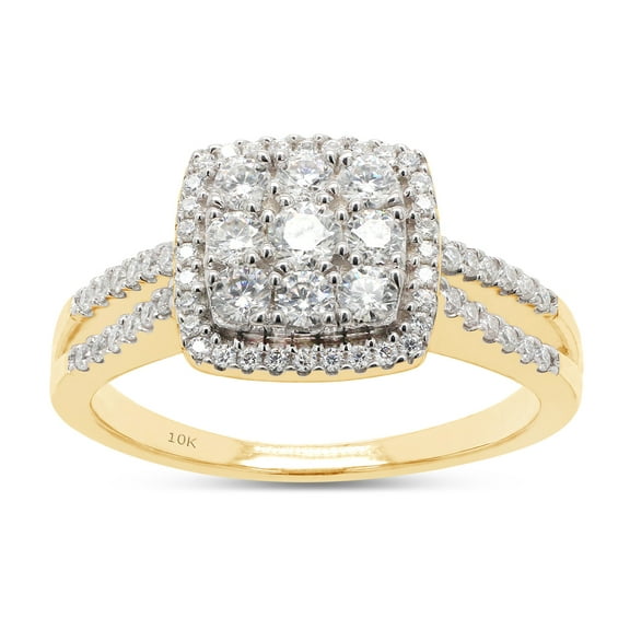 1/2 ct. t.w Round Cut Lab Created Moissanite Diamond Split Shank Cushion Frame Engagement Ring For Women In 10K Solid Yellow Gold (G-H Color, VVS1 Clarity, 0.50 Cttw)-9.5