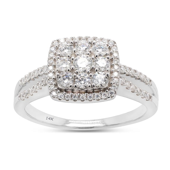 1/2 ct. t.w Round Cut Lab Created Moissanite Diamond Split Shank Cushion Frame Engagement Ring For Women In 14K Solid White Gold (G-H Color, VVS1 Clarity, 0.50 Cttw)-5.5