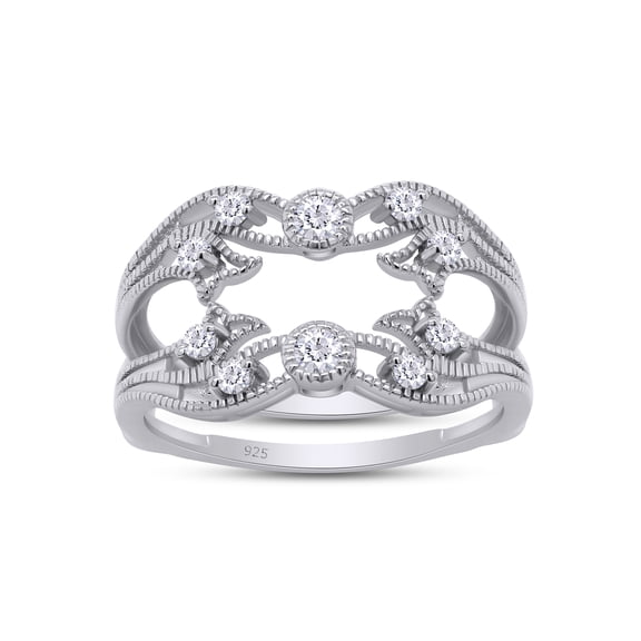 1/2 ct t.w Round Cut Lab Created Moissanite Diamond Vine Vintage-Style Solitaire Enhancer Ring Wrap In 14K White Gold Over Sterling Silver (D Color,VVS1 Clarity 0.50 Cttw)-5.5