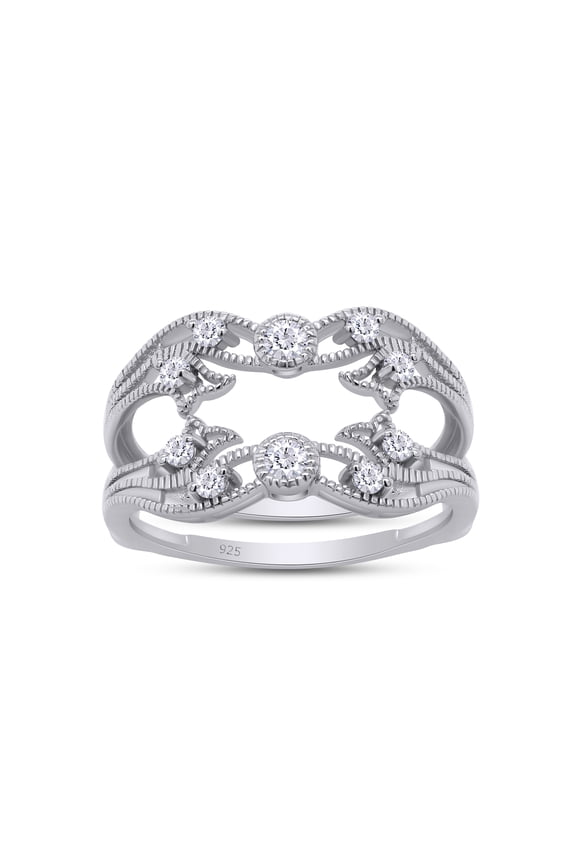 1/2 ct t.w Round Cut Lab Created Moissanite Diamond Vine Vintage-Style Solitaire Enhancer Ring Wrap In 14K White Gold Over Sterling Silver (D Color,VVS1 Clarity 0.50 Cttw)-5.5