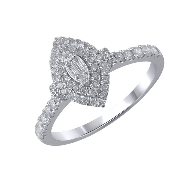 1/2 cttw Halo Marquise Shape Diamond Engagement Ring with Side Accents (H-I, I2-I3) in 14K White Gold