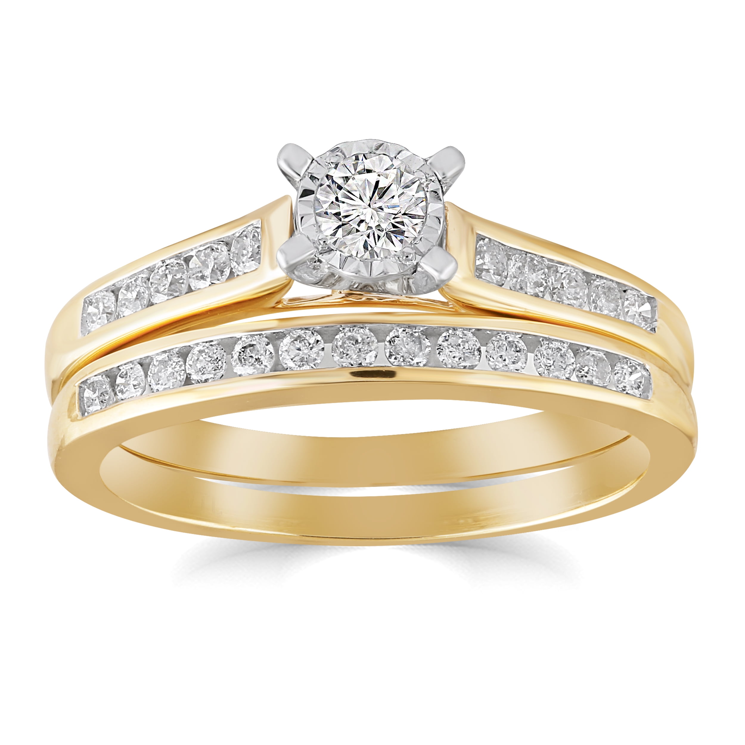 1/2 cttw Round Diamond Channel Bridal Ring Set in 10K Yellow Gold (IJ