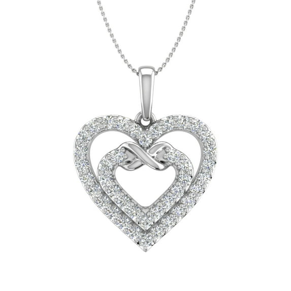 1/2 ctw Diamond Heart in Heart Infinity Pendant Necklace in 14k White Gold (Silver Chain Included) (I1-I2 Clarity)