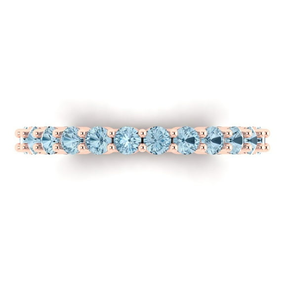 1.2 ctw Wedding Band for Women - 14K Rose Gold Natural Aquamarine Stackable Eternity Ring