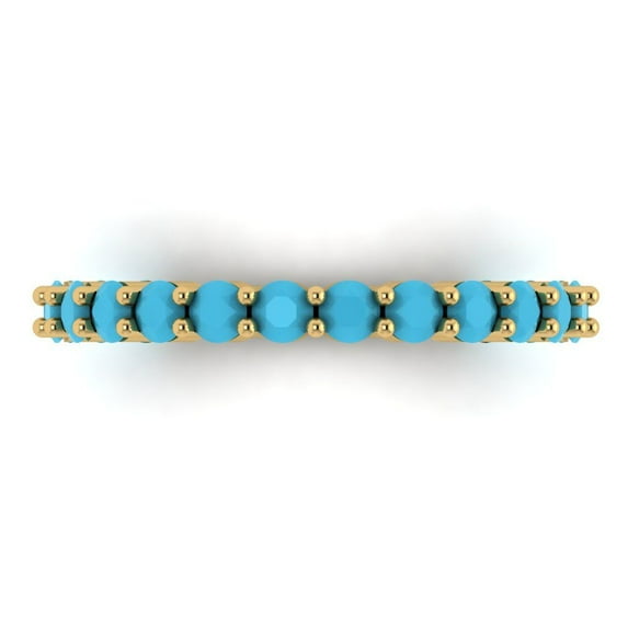 1.2 ctw Wedding Band for Women - 14K Yellow Gold Simulated Turquoise Stackable Eternity Ring