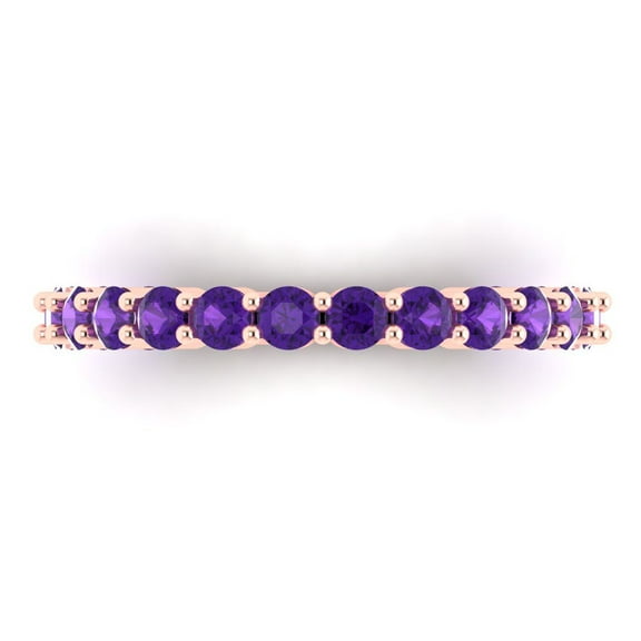 1.2 ctw Wedding Band for Women - 18K Rose Gold Natural Amethyst Stackable Eternity Ring