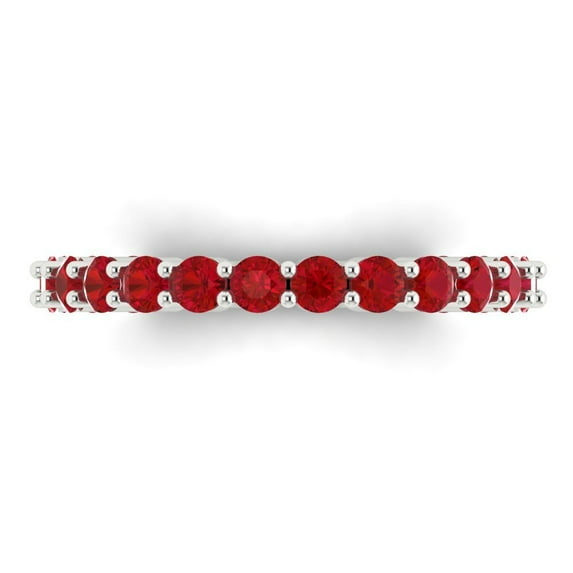 1.2 ctw Wedding Band for Women - 18K White Gold Simulated Ruby Stackable Eternity Ring
