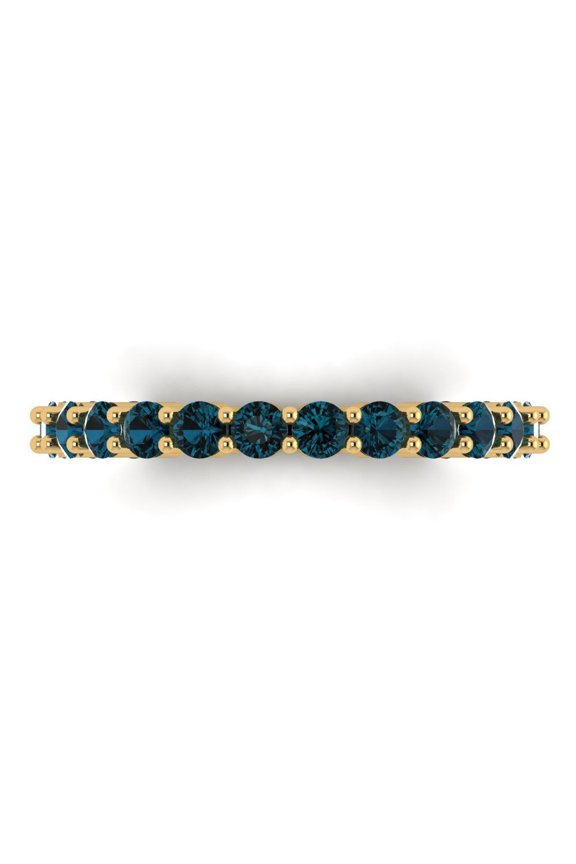 1.2 ctw Wedding Band for Women - 18K Yellow Gold Natural London Blue Topaz Stackable Eternity Ring