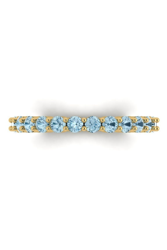 1.2 ctw Wedding Band for Women - 18K Yellow Gold Natural Swiss Blue Topaz Stackable Eternity Ring