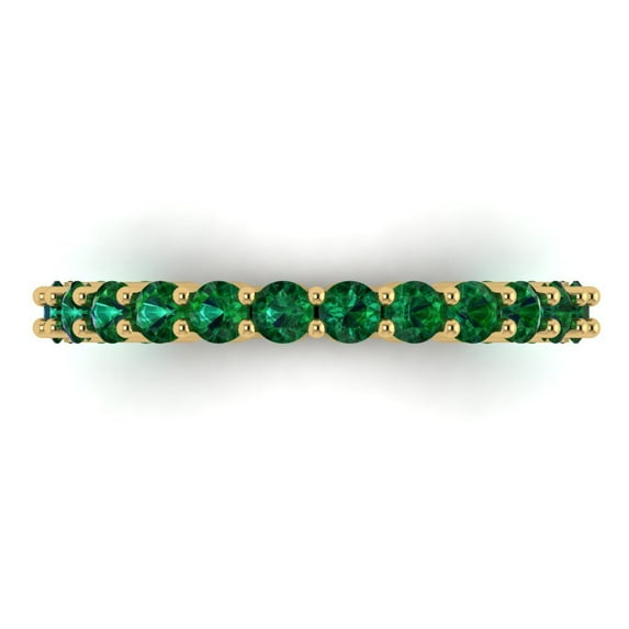 1.2 ctw Wedding Band for Women - 18K Yellow Gold Simulated Emerald Stackable Eternity Ring