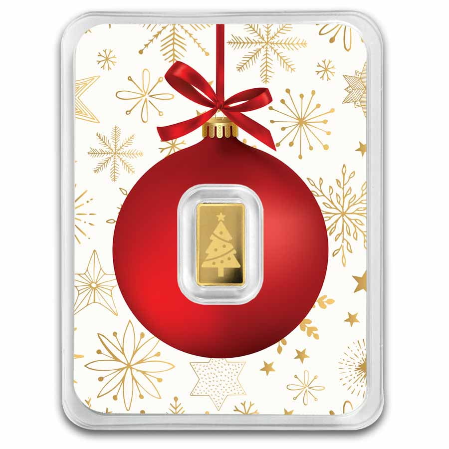 APMEX 1/2 gram Gold Bar - Christmas Tree (w/Red Ornament Card, In TEP)