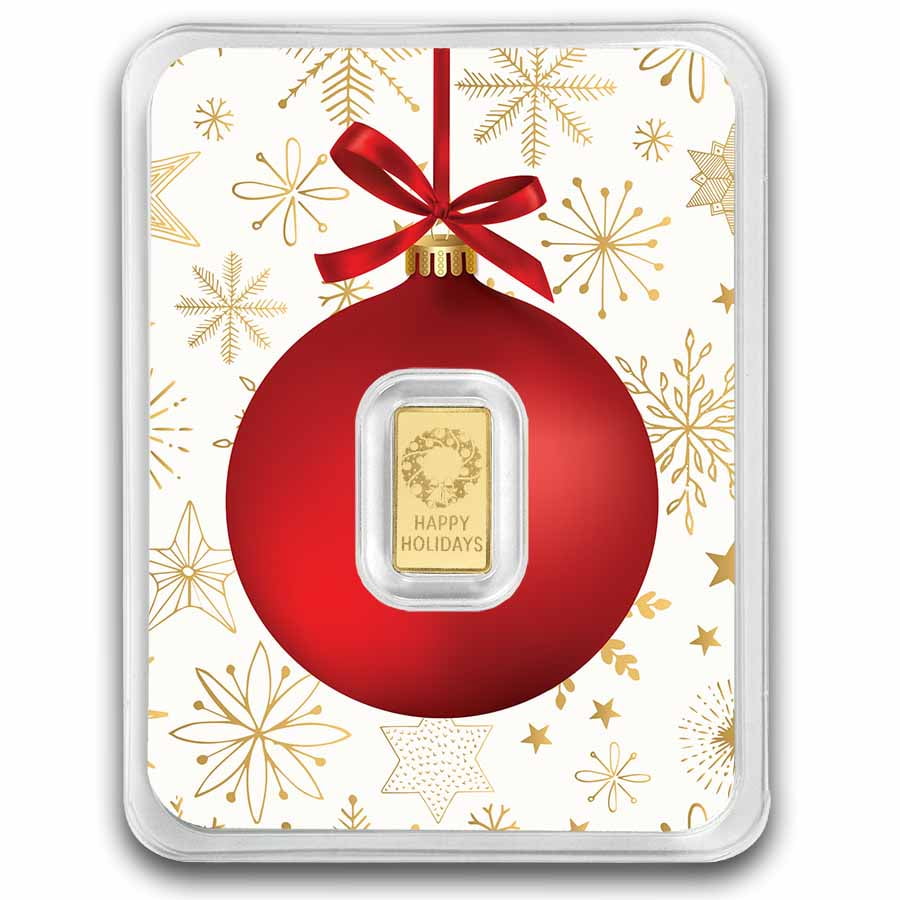 APMEX 1/2 gram Gold Bar - Christmas Wreath (Red Ornament Card, In TEP)