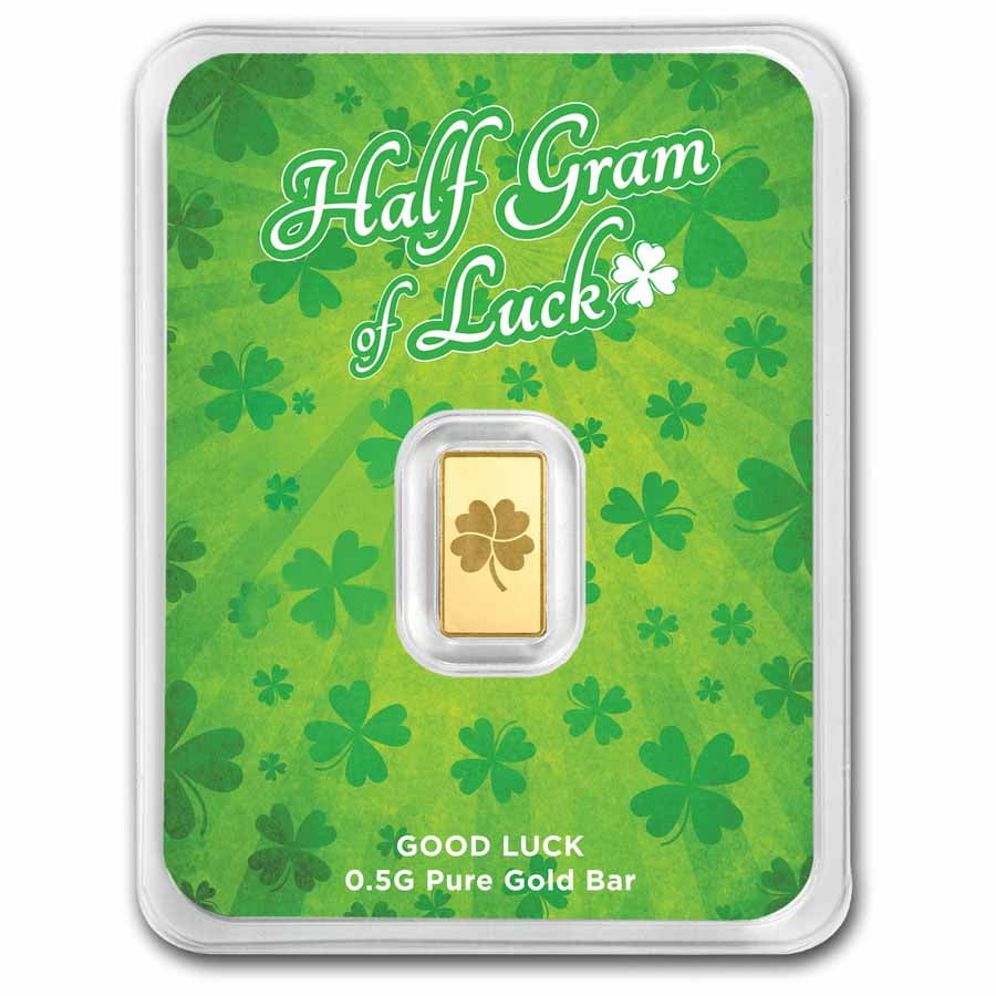 1/2 gram Gold Bar - Half Gram of Luck (Green Lucky Clover Card)