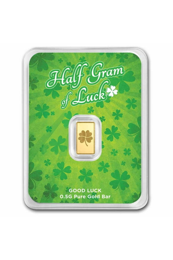1/2 gram Gold Bar - Half Gram of Luck (Green Lucky Clover Card)