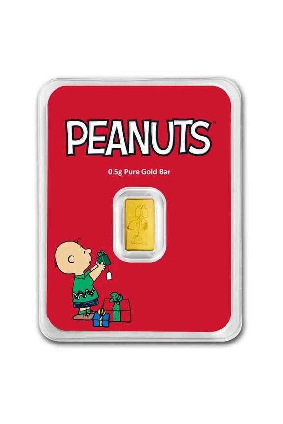 1/2 gram Gold Bar - Peanuts Christmas w/Charlie Brown & Snoopy