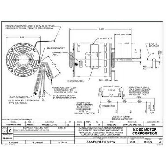 Nidec 1865 Blower Replacement Inducer Blower Motor