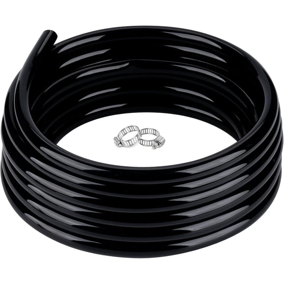 1/2" id - 100ft Black Vinyl Tubing Flexible PVC Tube Hybrid Hose Transfer Water Fuel Gas for Pond Fountain Garden Waterfall, Durable and Safe, with 2 Hose Clamps