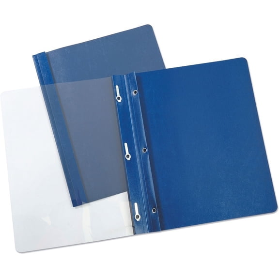 1/2 in. Capacity Letter Size Tang Clip Plastic Report Covers - Clear/Dark Blue (25/Box)