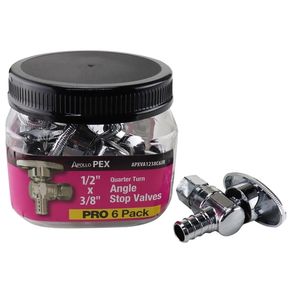 Apollo APXVA1238C6JR 0.5 in. PEX Barb x 0.375 in. Compression Quarter-Turn Angle Stop Valve - Pack of 6